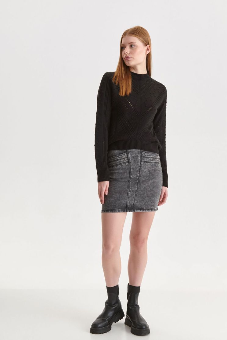Casual jumpers, Black sweater knitted loose fit with weaving pattern - StarShinerS.com