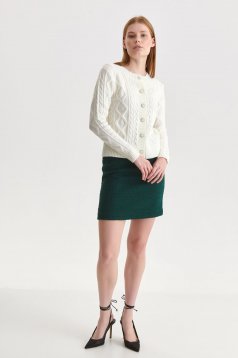 White cardigan knitted raised pattern with decorative buttons