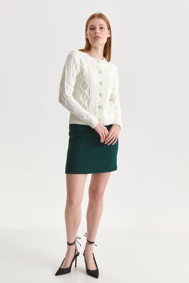 Cardigans, White cardigan knitted raised pattern with decorative buttons - StarShinerS.com