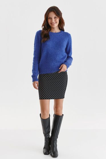 Sweaters, Blue sweater knitted loose fit from fluffy fabric with rounded cleavage - StarShinerS.com