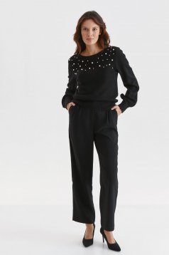 Pulover din tricot moale negru cu croi larg si aplicatii cu perle - Top Secret