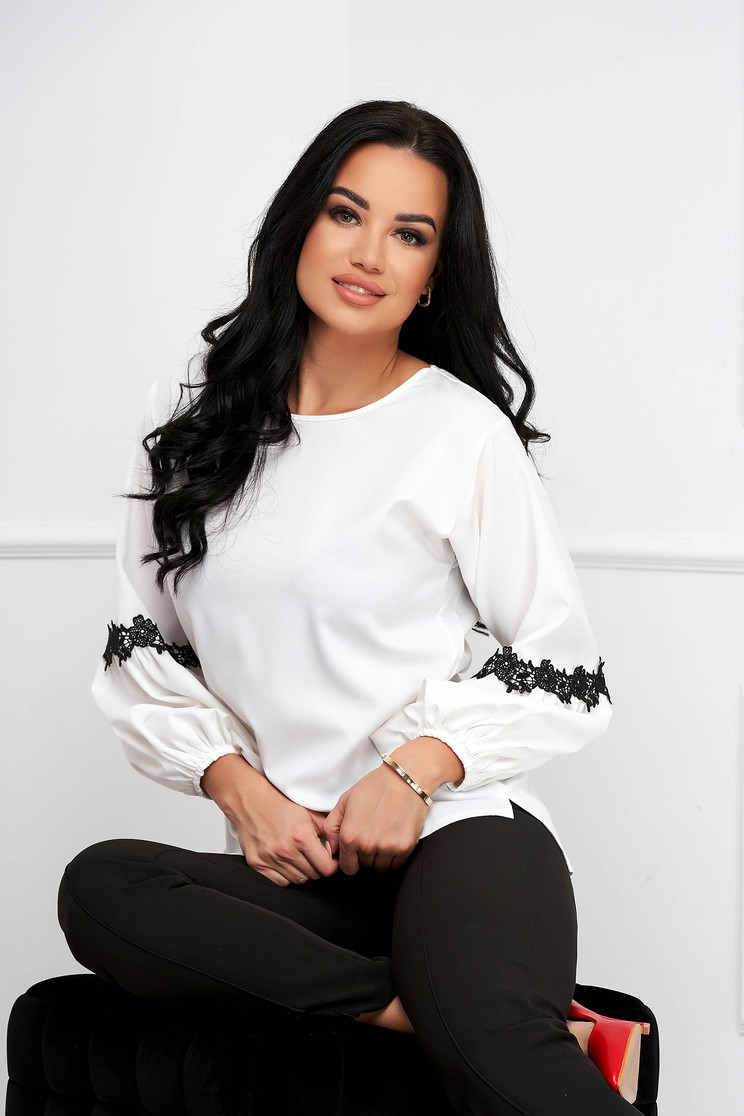 Office Blouses, - StarShinerS ivory women`s blouse georgette asymmetrical with puffed sleeves - StarShinerS.com