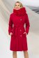 Palton din stofa rosu cu un croi drept si guler detasabil din blana ecologica - PrettyGirl 1 - StarShinerS.ro