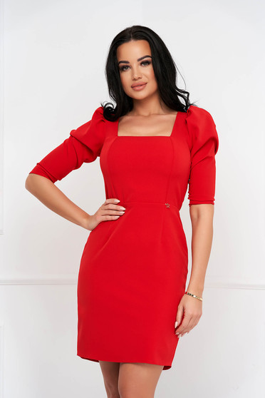 - StarShinerS red dress short cut pencil elastic cloth high shoulders