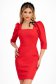 Red Short Pencil Dress made from Slightly Elastic Fabric with Puffy Shoulders - StarShinerS 1 - StarShinerS.com