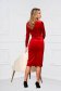 - StarShinerS red dress midi pencil velvet bow accessory accessorized with tied waistband 3 - StarShinerS.com