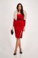 Red Velvet Midi Pencil Dress with Accessorized Cord and Bow - StarShinerS 3 - StarShinerS.com
