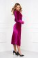 Fuchsia dress velvet midi pencil fringes wrap over skirt 3 - StarShinerS.com