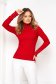 Red women`s blouse knitted from striped fabric tented crystal inscriptions high collar 2 - StarShinerS.com