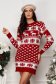Red knitted short dress with a straight cut and festive print - SunShine 1 - StarShinerS.com