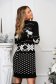 Rochie din tricot neagra scurta cu un croi drept si imprimeu festiv - SunShine 2 - StarShinerS.ro
