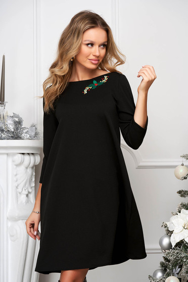 Embroidered Dresses, - StarShinerS black dress loose fit crepe short cut - StarShinerS.com