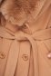 Palton din stofa maro lung cambrat cu guler din blana ecologica - SunShine 6 - StarShinerS.ro