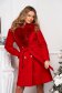 Palton din lana rosu cu un croi drept si guler din blana ecologica - SunShine 1 - StarShinerS.ro