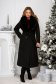 Palton din stofa negru lung cambrat cu guler din blana ecologica - SunShine 1 - StarShinerS.ro