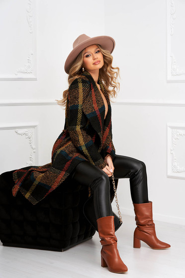 Paltoane dama online largi, marimea XL, Palton din stofa cu croi larg cu buzunare si cordon detasabil - StarShinerS.ro