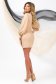 Beige dress elastic cloth short cut pencil with decorative buttons with puffed sleeves 5 - StarShinerS.com