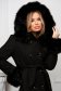 Palton din lana negru cambrat cu gluga detasabila accesorizata cu blana ecologica - SunShine 3 - StarShinerS.ro