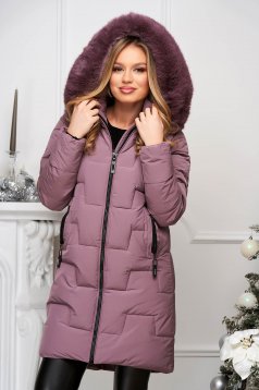 Powder pink jacket from slicker tented the jacket has hood and pockets