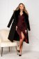 Burgundy dress pencil with padded shoulders frontal slit 5 - StarShinerS.com