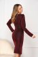 Burgundy dress pencil with padded shoulders frontal slit 3 - StarShinerS.com