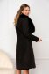 Palton din jacard cu imprimeu tip frunze negru cambrat cu guler din blana ecologica - Artista 3 - StarShinerS.ro