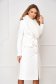Palton din jacard cu imprimeu tip frunze ivoire cambrat cu guler din blana ecologica - Artista 1 - StarShinerS.ro