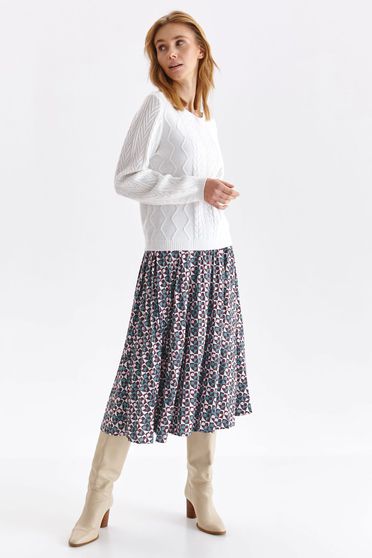 Casual jumpers, White sweater knitted loose fit raised pattern - StarShinerS.com