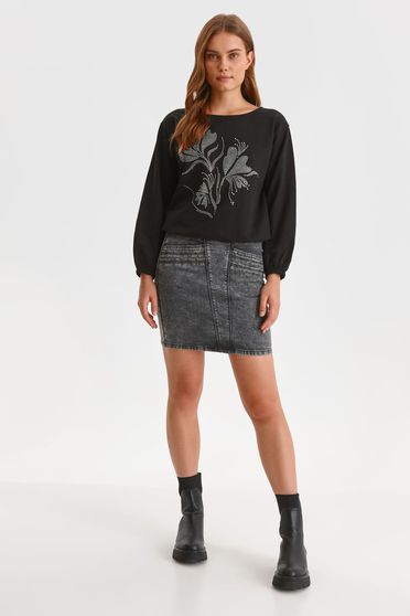 Black women`s blouse knitted loose fit with bright details