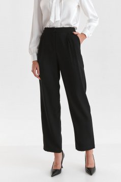 Pantaloni din material usor elastic negri evazati cu talie inalta si buzunare - Top Secret