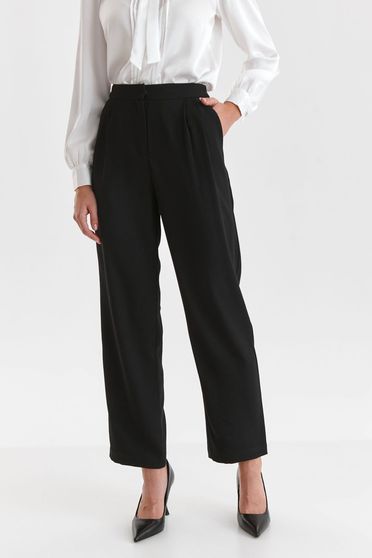 Pantaloni Dama , Pantaloni din material usor elastic negri evazati cu talie inalta si buzunare - Top Secret - StarShinerS.ro