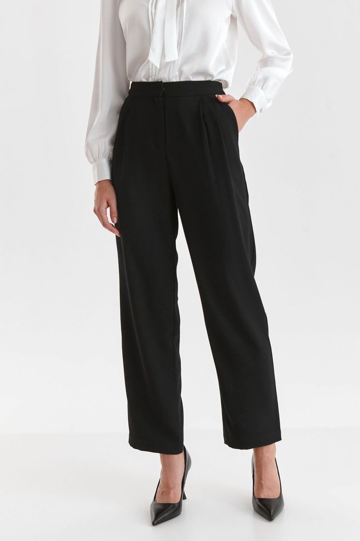 Pantaloni Dama , Pantaloni din material usor elastic negri evazati cu talie inalta si buzunare - Top Secret - StarShinerS.ro