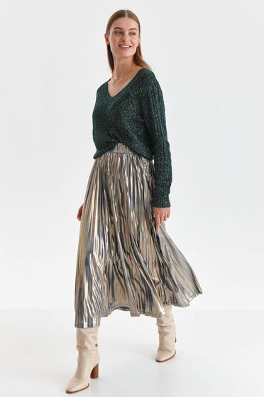 Casual jumpers, Darkgreen sweater knitted loose fit with sequin embellished details - StarShinerS.com