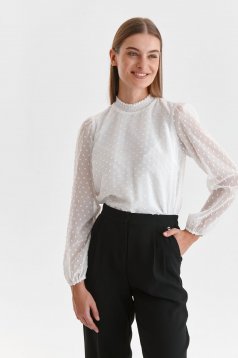 White women`s blouse from veil fabric loose fit plumeti