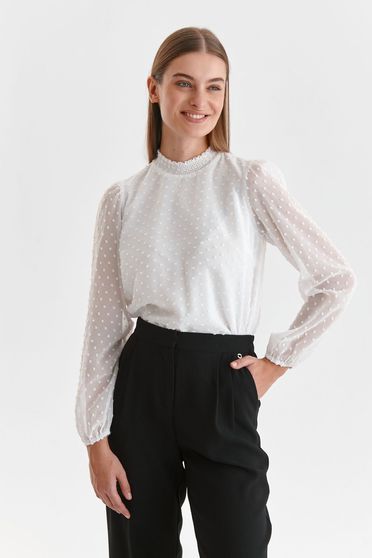 Long sleeves blouses, White women`s blouse from veil fabric loose fit plumeti - StarShinerS.com