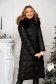 Black jacket from slicker midi straight with faux fur accessory detachable hood 2 - StarShinerS.com