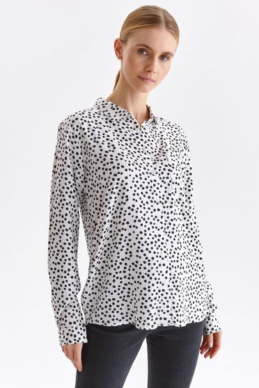 Casual shirts, White women`s shirt thin fabric loose fit dots print - StarShinerS.com