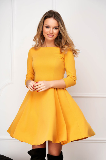 Online Dresses, Mustard dress crepe short cut cloche with rounded cleavage - StarShinerS - StarShinerS.com