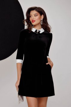 Black dress velvet short cut lateral pockets a-line