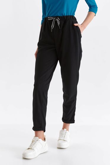 Trousers, Black trousers long conical high waisted lateral pockets from elastic fabric - StarShinerS.com