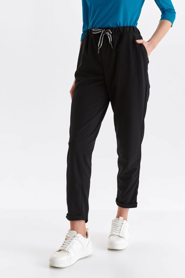 Black trousers long conical high waisted lateral pockets from elastic fabric