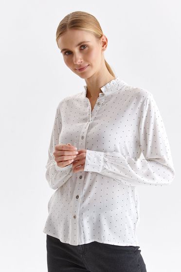 Long sleeves shirts, White women`s shirt thin fabric loose fit dots print - StarShinerS.com