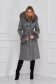 Palton din lana gri cambrat cu gluga detasabila accesorizat cu blana ecologica - SunShine 1 - StarShinerS.ro