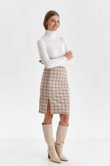 Skirts, Skirt knitted from fluffy fabric midi pencil with elastic waist slit - StarShinerS.com