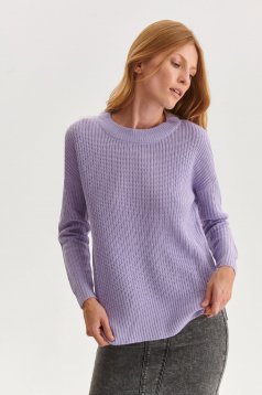 Pulover din tricot lila cu croi larg si slit lateral - Top Secret