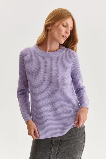Pulover din tricot lila cu croi larg si slit lateral - Top Secret