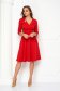 Red Midi Dress made from slightly elastic fabric with wrapover V-neckline - StarShinerS 4 - StarShinerS.com