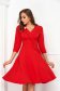 Red Midi Dress made from slightly elastic fabric with wrapover V-neckline - StarShinerS 2 - StarShinerS.com