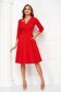 Red Midi Dress made from slightly elastic fabric with wrapover V-neckline - StarShinerS 5 - StarShinerS.com