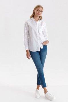 White women`s shirt cotton loose fit asymmetrical